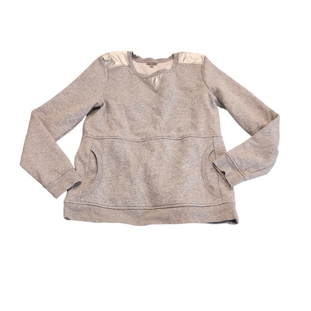 T by Talbots Gray Fleece Pullover Sweatshirt Silver Trim Size Small